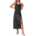 thumbnail image 1 of INSPIRE CHIC Women's Satin Nightgown Lace Cami Dress Maxi Long Gown Pajama Nightwear L Black, 1 of 6
