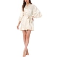 thumbnail image 1 of INSPIRE CHIC Women's Satin Pajama Silky 3/4 Sleeves Tie Waist Loungewear Robes M Light Champagne, 1 of 6