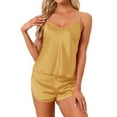 thumbnail image 1 of INSPIRE CHIC Women's Satin Pajamas Sets Cami Top with Shorts 2 Pcs Sleepwear Silky Pajama Set XS Glod, 1 of 6