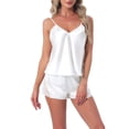 thumbnail image 1 of INSPIRE CHIC Women's Satin Pajamas Silky Soft V-Neck Lace Trim Lingerie Camisole Tops with Shorts Loungewear Set L White, 1 of 6