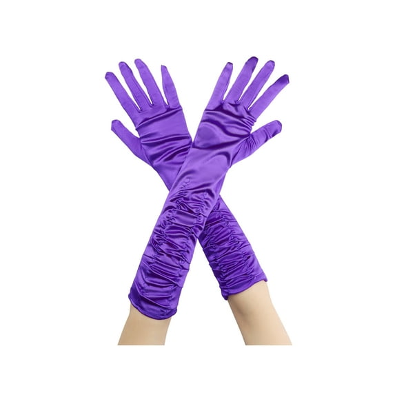 INSPIRE CHIC Women's Satin Shiny Opera Length Gloves Pleated Full Finger Long Evening Glove One Size Purple