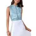 thumbnail image 1 of INSPIRE CHIC Women's Satin Top Elegant Sleeveless Pleated Mock Neck Ruffle Trim Solid Work Blouse Silk Tank Tops L Bean Blue, 1 of 6