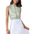 thumbnail image 1 of INSPIRE CHIC Women's Satin Top Elegant Sleeveless Pleated Mock Neck Ruffle Trim Solid Work Blouse Silk Tank Tops S Bean Green, 1 of 6