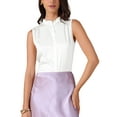 thumbnail image 1 of INSPIRE CHIC Women's Satin Top Elegant Sleeveless Pleated Mock Neck Ruffle Trim Solid Work Blouse Silk Tank Tops S White, 1 of 6