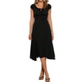thumbnail image 1 of INSPIRE CHIC Women's Scoop Neck Cap Sleeve Smocked Flowy Casual Midi Dress S Black, 1 of 6
