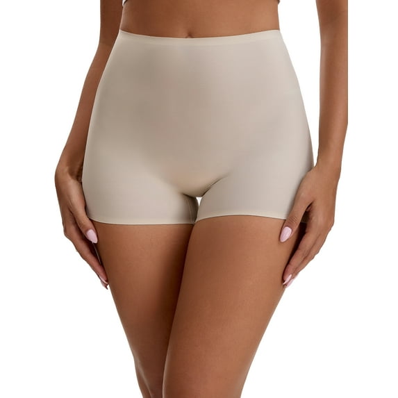 INSPIRE CHIC Women's Seamless High Waist Tummy Slimming Control Panties Slip Shorts for Under Dresses Boyshort M Beige
