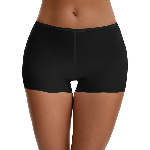 INSPIRE CHIC Women's Seamless Ice Silk Lace Trim Slip Shorts for Under Dresses Lightweight Elastic Boyshorts L Black Y1