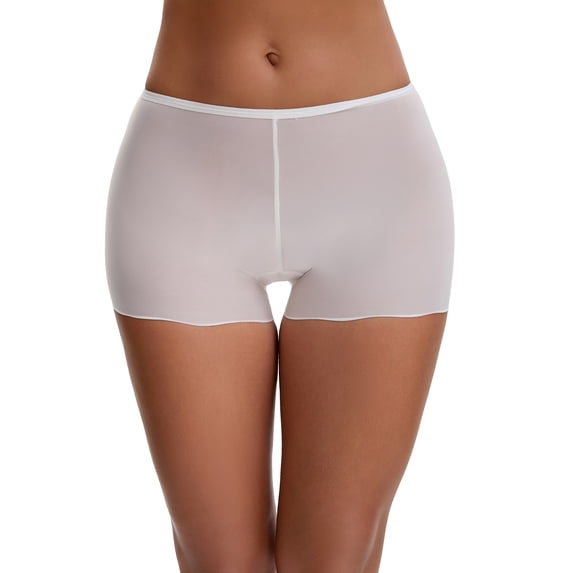 INSPIRE CHIC Women's Seamless Ice Silk Lace Trim Slip Shorts for Under Dresses Lightweight Elastic Boyshorts L White Y1