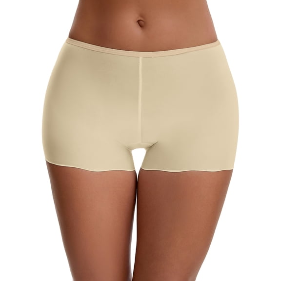 INSPIRE CHIC Women's Seamless Ice Silk Lace Trim Slip Shorts for Under Dresses Lightweight Elastic Boyshorts S Beige Y1