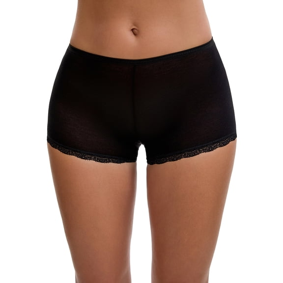 INSPIRE CHIC Women's Seamless Ice Silk Lace Trim Slip Shorts for Under Dresses Lightweight Elastic Boyshorts S Black Y2