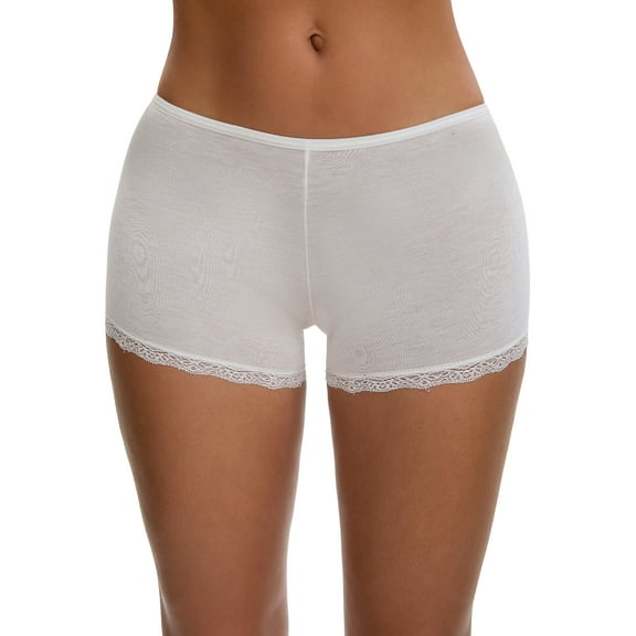 INSPIRE CHIC Women's Seamless Ice Silk Lace Trim Slip Shorts for Under Dresses Lightweight Elastic Boyshorts S White Y2