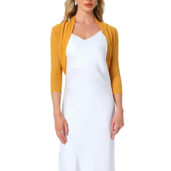 INSPIRE CHIC Women's Semi Sheer Tops Elegant 3/4 Sleeves Cardigan Bolero Shrug XS Ginger