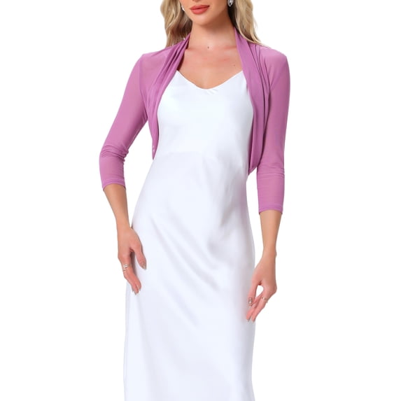 INSPIRE CHIC Women's Semi Sheer Tops Elegant 3/4 Sleeves Cardigan Bolero Shrug Rose Purple 2XL