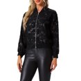 thumbnail image 1 of INSPIRE CHIC Women's Sequin Long Sleeve Zipper Sparkly Party Bomber Jacket L Black, 1 of 6