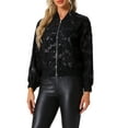 thumbnail image 1 of INSPIRE CHIC Women's Sequin Long Sleeve Zipper Sparkly Party Bomber Jacket XL Black, 1 of 6