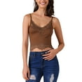 thumbnail image 1 of INSPIRE CHIC Women's Sexy V Neck Sleeveless Lace Trim Y2K Cropped Tank Top S Brown, 1 of 6