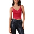 thumbnail image 1 of INSPIRE CHIC Women's V Neck Sleeveless Lace Trim Y2K Cropped Tank Top S Burgundy, 1 of 6