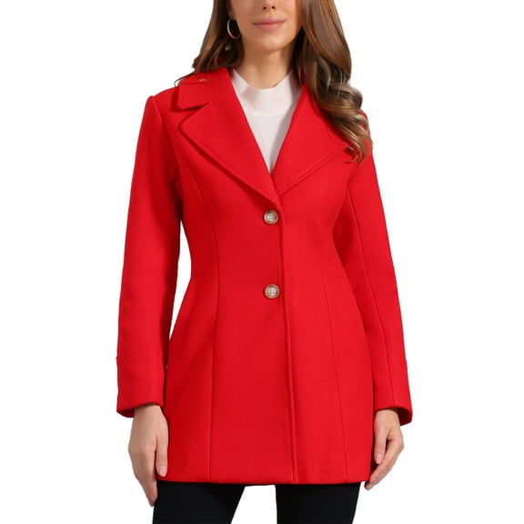 INSPIRE CHIC Women's Shawl Collar Single Breasted Mid-Thigh Overcoat L Bright Red