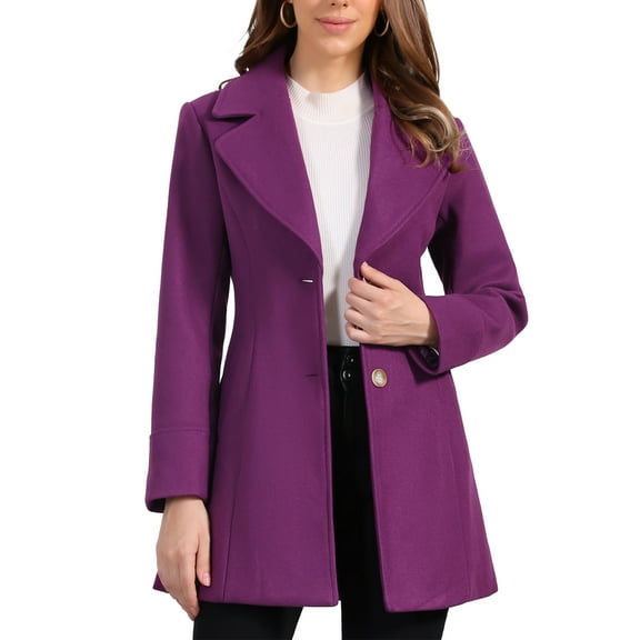 INSPIRE CHIC Women's Shawl Collar Single Breasted Mid-Thigh Winter Overcoat XS Dark Purple