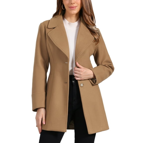 INSPIRE CHIC Women's Shawl Collar Single Breasted Mid-Thigh Overcoat XS Mid Brown