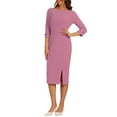 thumbnail image 1 of INSPIRE CHIC Women's Sheath Dress Boat Neck 3/4 Sleeves Split Hem Wear-to-Work Midi Dresses Muted Pink L, 1 of 5