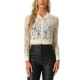 thumbnail image 1 of INSPIRE CHIC Women's Sheer Crochet Lace Long Sleeve Zipper Cropped Bomber Jacket L Apricot, 1 of 6