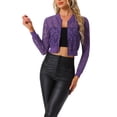 thumbnail image 1 of INSPIRE CHIC Women's Sheer Crochet Lace Long Sleeve Zipper Cropped Bomber Jacket XL Deep Purple, 1 of 3
