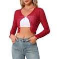 thumbnail image 1 of INSPIRE CHIC Women's Sheer Textured Crop Bolero Shrug Lightweight Long Sleeve Open Front Cardigan Red XS, 1 of 6