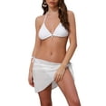 thumbnail image 1 of INSPIRE CHIC Women's Shell Decoration Herringbone Bikini Sets, 3 Piece Halter Top Tie Side Triangle Bottom with Cover Up Skirt White Medium, 1 of 5