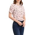 thumbnail image 1 of INSPIRE CHIC Women's Shirred Tops Crew Neck Short Sleeve Floral Shirt Blouse Beige Pink S, 1 of 8