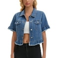 thumbnail image 1 of INSPIRE CHIC Women's Short Sleeve Denim Jacket Button Down Lightweight Ruffle Jean Jacket 2XL Blue, 1 of 6