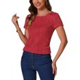 thumbnail image 1 of INSPIRE CHIC Women's Short Sleeve Round Neck Textured Ribbed Knit Top L Red, 1 of 5