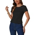 thumbnail image 1 of INSPIRE CHIC Women's Short Sleeve Round Neck Textured Ribbed Knit Top M Black, 1 of 5