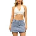 thumbnail image 1 of INSPIRE CHIC Women's Side Slit High Waisted A-Line Mini Denim Skirts L Light Blue, 1 of 6