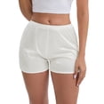 thumbnail image 1 of INSPIRE CHIC Mother's Day Women's Side Slits Ice Silk Knickers Loose Fit Mid-Waisted Full Coverage Solid Slip Shorts S White, 1 of 5