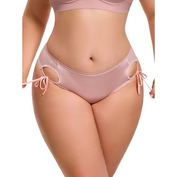 INSPIRE CHIC Women's Side Tie Panties Lace Mesh Sheer Underwear Low Rise Briefs Underpants 3X-Large Pink