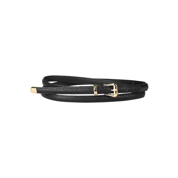 INSPIRE CHIC Women's Skinny Embossed Leather Belts Alloy Pin Buckle Belt for Jeans Dresses Pants Black 104cm/41''