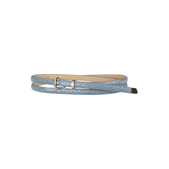 INSPIRE CHIC Women's Skinny Embossed Leather Belts Alloy Pin Buckle Belt for Jeans Dresses Pants Grey-blue 104cm/41''
