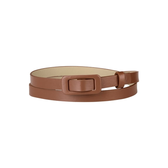 INSPIRE CHIC Women's Skinny Slim Thin Nonporous Waist Belt Rectangle Buckle PU Leather Solid Simple Belts for Jeans Dress 99cm/39" Brown