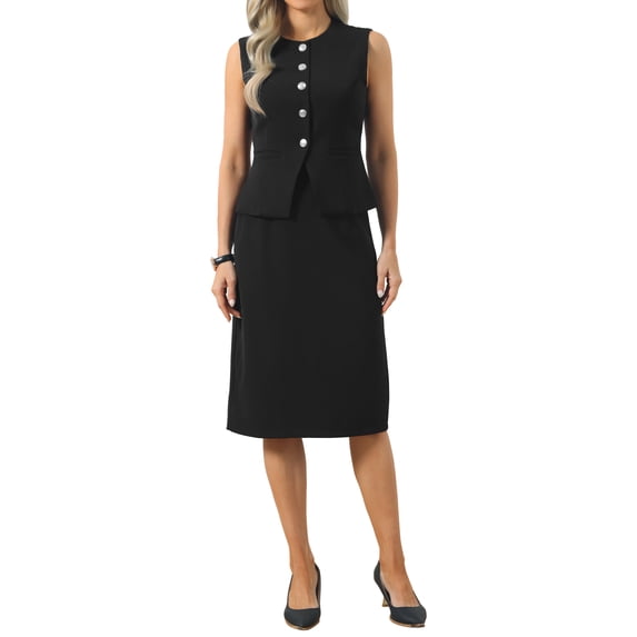 INSPIRE CHIC Women's Skirt Suit Set 2 Piece Outfit Trendy Work Sleeveless Vest and Pencil Skirts 2XL Black