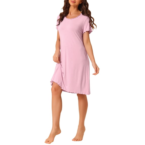 INSPIRE CHIC Women's Sleepshirt Short Sleeve Ruffle Nightgown Sleep Dress Loungewear Nightshirts M Light Pink