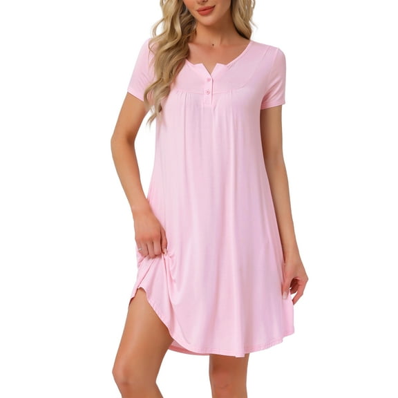 INSPIRE CHIC Women's Sleepwear Spring Summer Short Sleeves Lounge Nightgown with Pockets L Pink