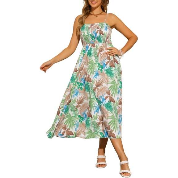 INSPIRE CHIC Women's Sleeveless Camisole Long Flare Casual Floral Dress XS Green