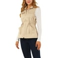 thumbnail image 1 of INSPIRE CHIC Women's Sleeveless Drawstring Waist Zipper Pocket Utility Vest S Khaki, 1 of 7