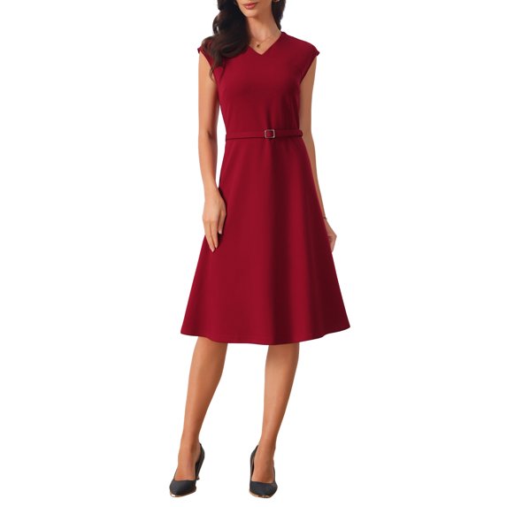 INSPIRE CHIC Women's Sleeveless Dress V Neck Elegant Cocktail Party A Line Dresses S Red