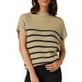 thumbnail image 1 of INSPIRE CHIC Women's Sleeveless Mock Neck Striped Sweater Vest Casual Cap Sleeve Knit Pullover Tank Tops S Khaki, 1 of 6