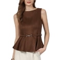 thumbnail image 1 of INSPIRE CHIC Women's  Sleeveless Peplum Top Faux Suede Boat Neck Business Casual Blouse with Belted 2XL Coffee Brown, 1 of 5