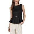 thumbnail image 1 of INSPIRE CHIC Women's  Sleeveless Peplum Top Faux Suede Boat Neck Business Casual Blouse with Belted S Black, 1 of 3