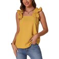 thumbnail image 1 of INSPIRE CHIC Women's Sleeveless Ruffle Trim Square Neck Solid Casual Blouse XS Yellow, 1 of 5