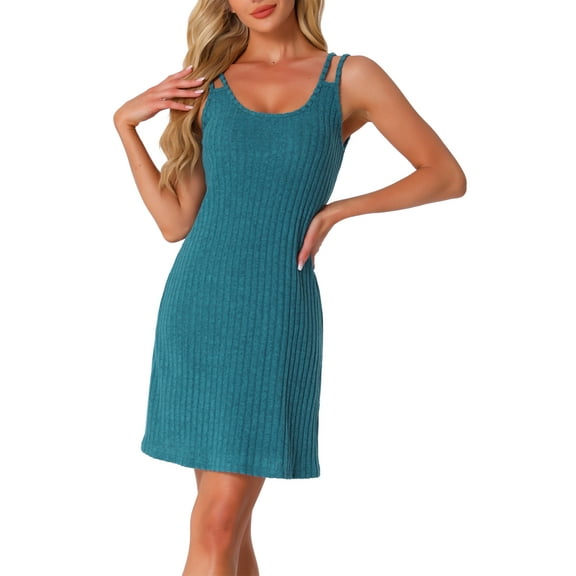 INSPIRE CHIC Women's Valentines Day Sleeveless Sleepwear Sleep Dress Ribbed Knit Night Shirt Chemise Nighties Nightgowns L Peacock Blue